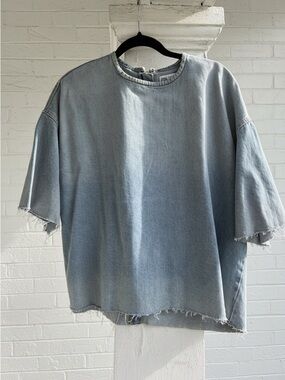 Zara denim distressed shirt